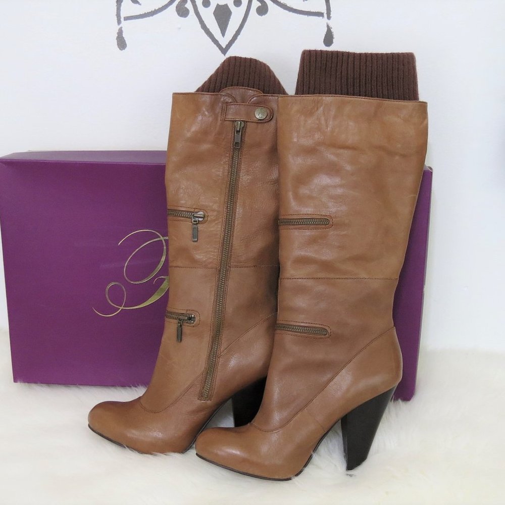 Fergie Tan High Heeled Knee High Boots 10